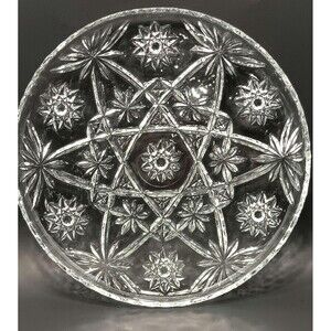Vintage Cut Crystal Serving Plate Starburst Geometric Pattern Mid Century